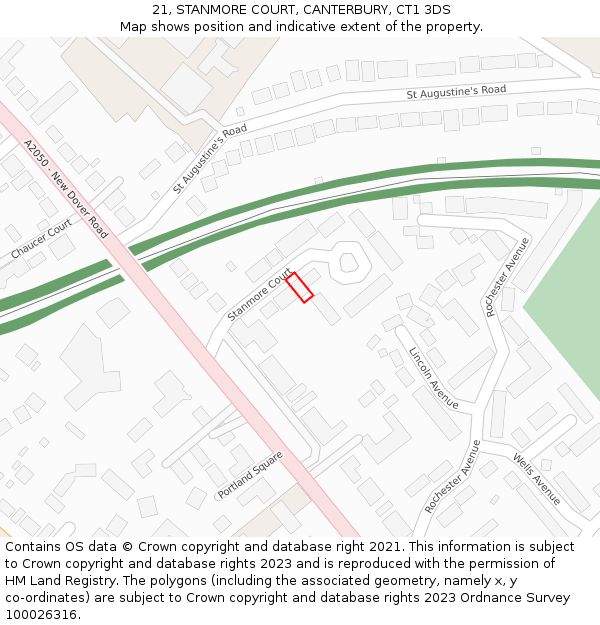 21, STANMORE COURT, CANTERBURY, CT1 3DS: Location map and indicative extent of plot