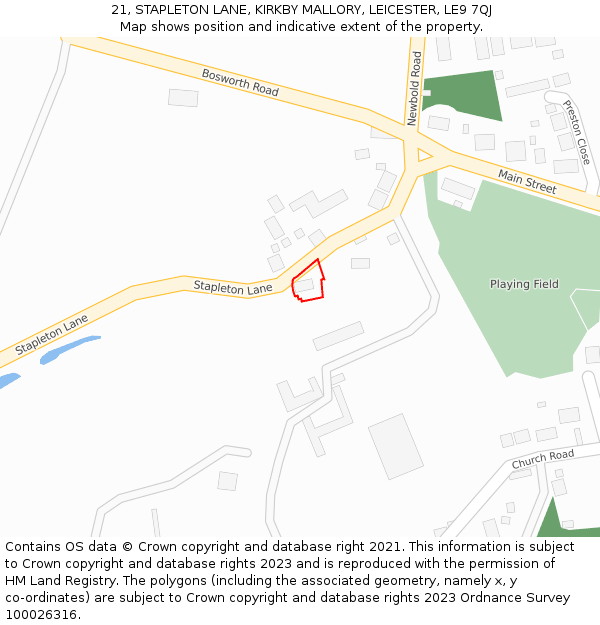 21, STAPLETON LANE, KIRKBY MALLORY, LEICESTER, LE9 7QJ: Location map and indicative extent of plot