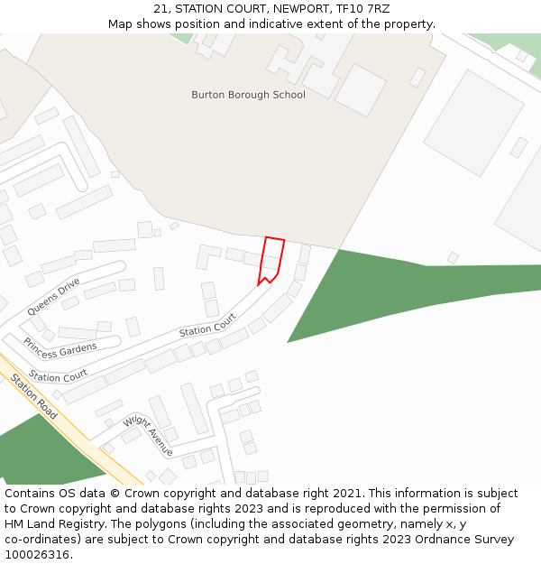 21, STATION COURT, NEWPORT, TF10 7RZ: Location map and indicative extent of plot