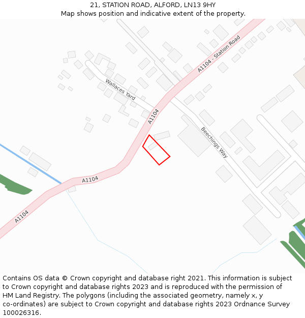 21, STATION ROAD, ALFORD, LN13 9HY: Location map and indicative extent of plot