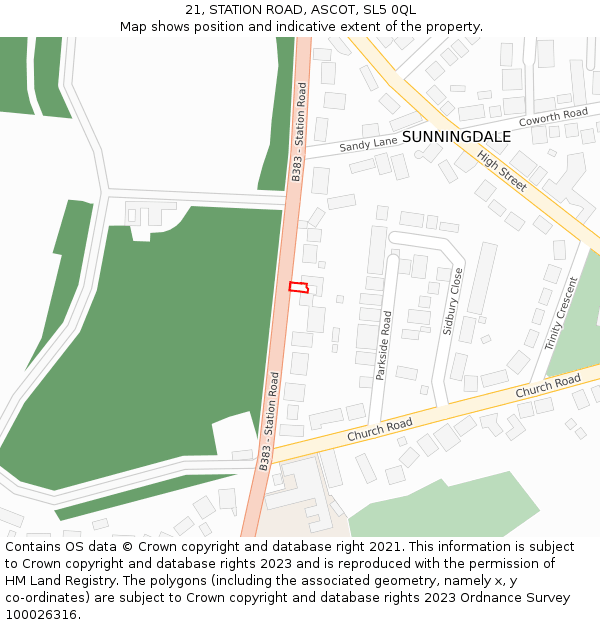 21, STATION ROAD, ASCOT, SL5 0QL: Location map and indicative extent of plot