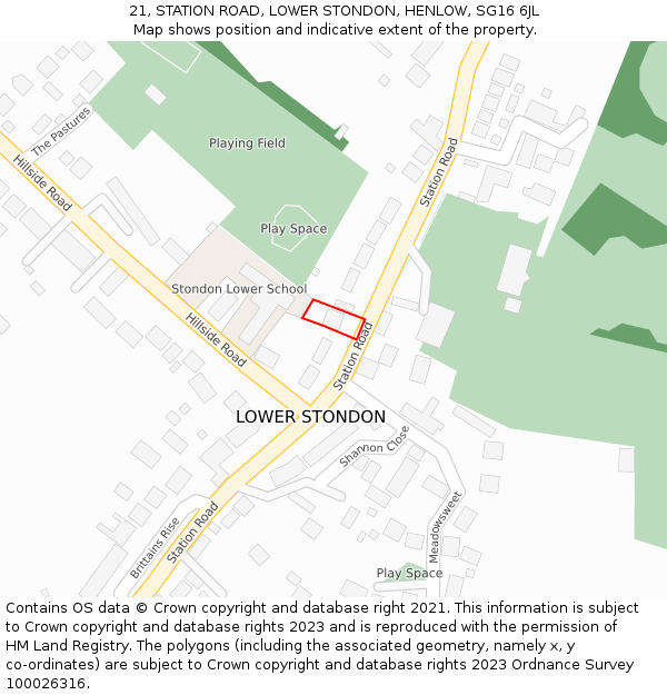 21, STATION ROAD, LOWER STONDON, HENLOW, SG16 6JL: Location map and indicative extent of plot
