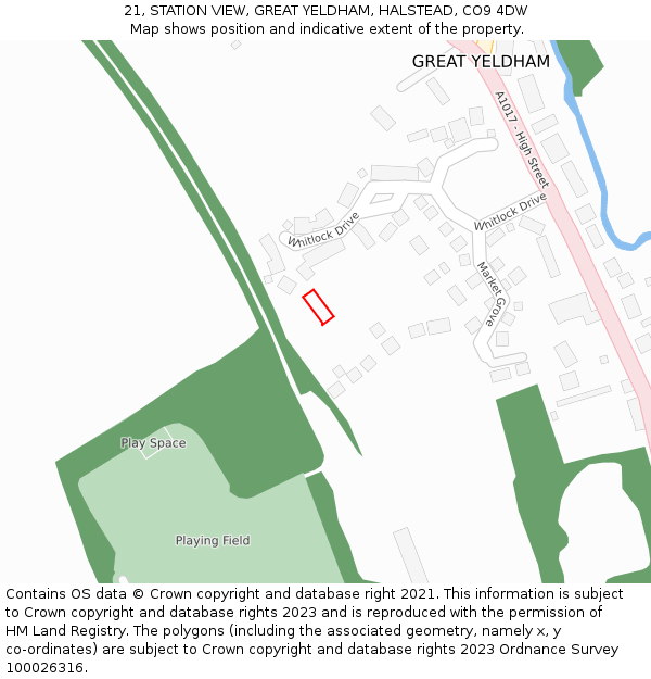21, STATION VIEW, GREAT YELDHAM, HALSTEAD, CO9 4DW: Location map and indicative extent of plot
