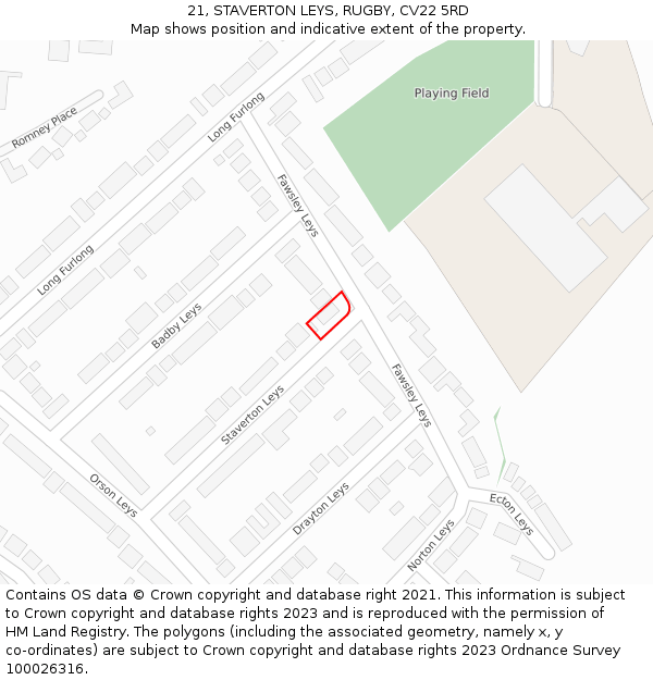 21, STAVERTON LEYS, RUGBY, CV22 5RD: Location map and indicative extent of plot