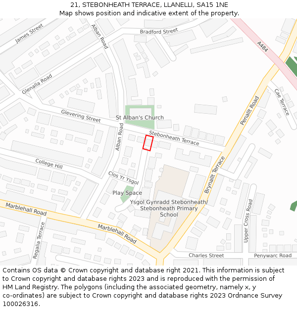 21, STEBONHEATH TERRACE, LLANELLI, SA15 1NE: Location map and indicative extent of plot