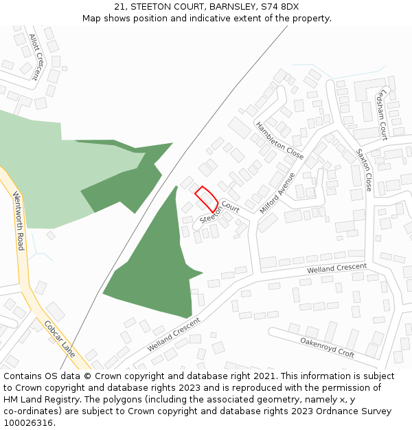 21, STEETON COURT, BARNSLEY, S74 8DX: Location map and indicative extent of plot