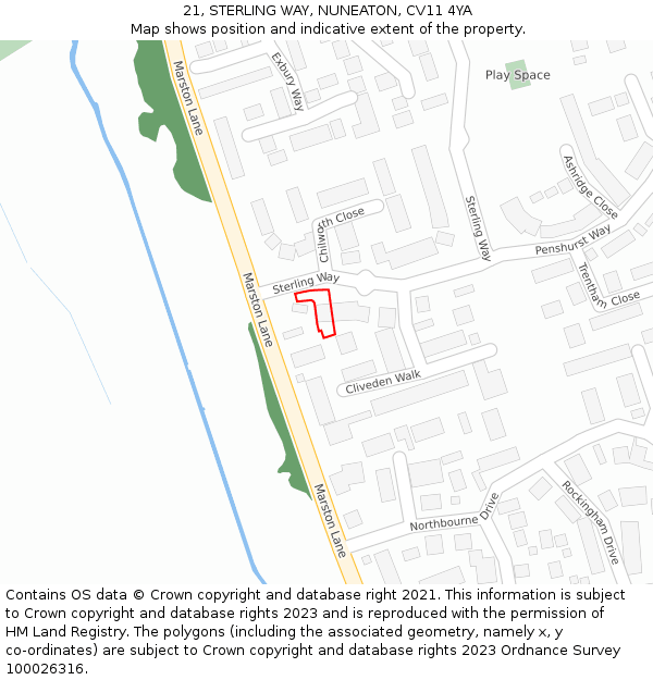 21, STERLING WAY, NUNEATON, CV11 4YA: Location map and indicative extent of plot