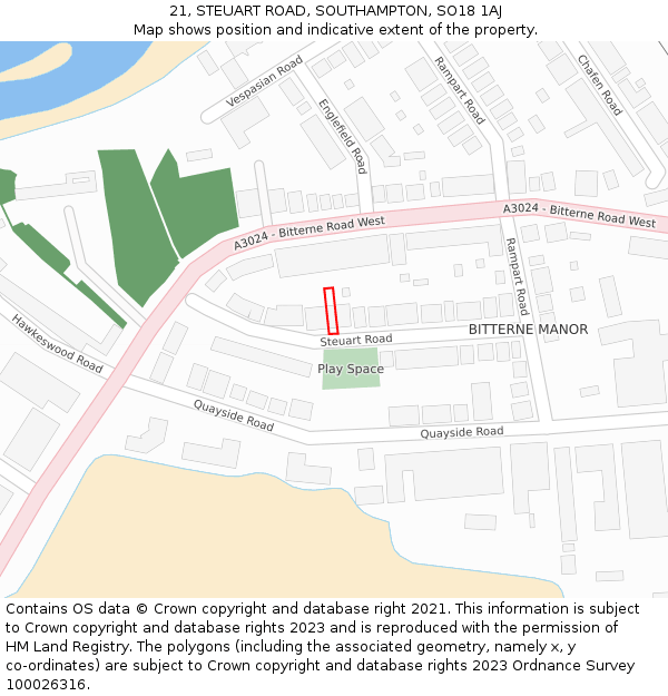 21, STEUART ROAD, SOUTHAMPTON, SO18 1AJ: Location map and indicative extent of plot