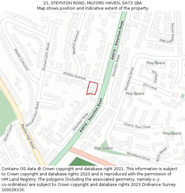 21, STEYNTON ROAD, MILFORD HAVEN, SA73 1BA: Location map and indicative extent of plot