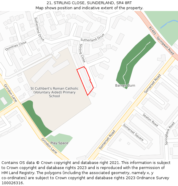 21, STIRLING CLOSE, SUNDERLAND, SR4 8RT: Location map and indicative extent of plot