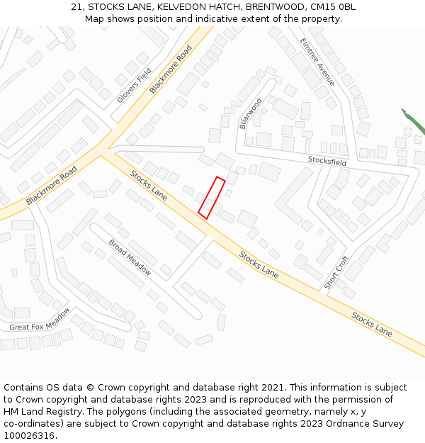 21, STOCKS LANE, KELVEDON HATCH, BRENTWOOD, CM15 0BL: Location map and indicative extent of plot