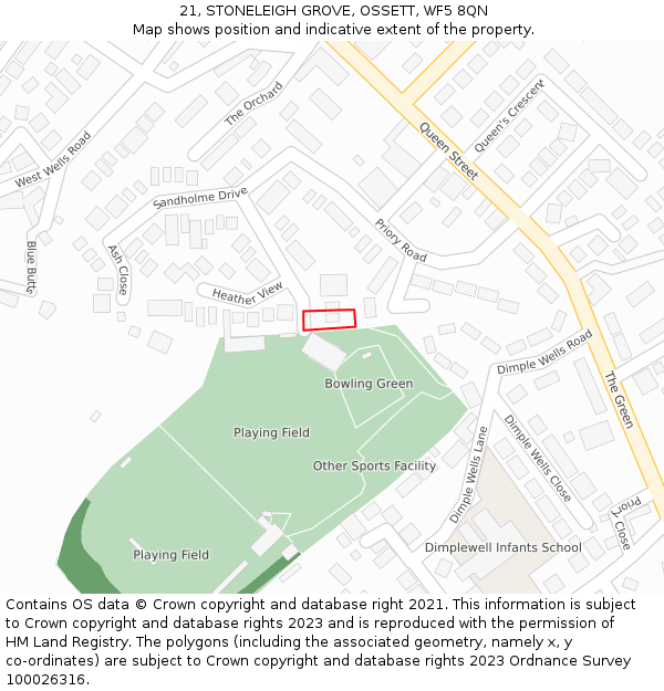 21, STONELEIGH GROVE, OSSETT, WF5 8QN: Location map and indicative extent of plot