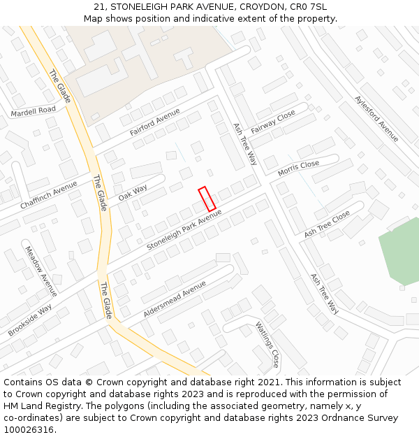 21, STONELEIGH PARK AVENUE, CROYDON, CR0 7SL: Location map and indicative extent of plot
