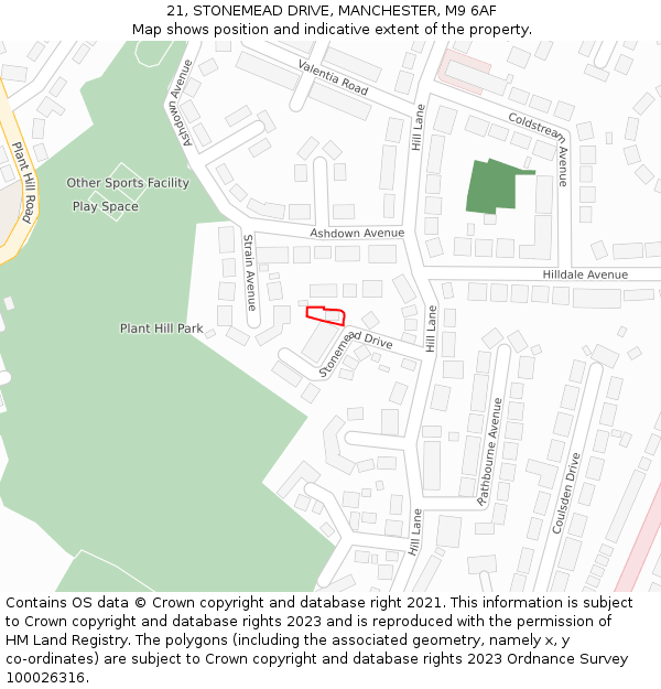 21, STONEMEAD DRIVE, MANCHESTER, M9 6AF: Location map and indicative extent of plot