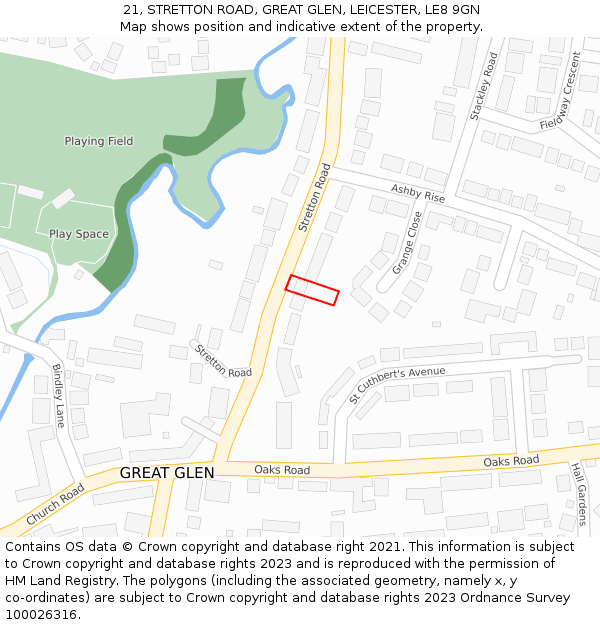 21, STRETTON ROAD, GREAT GLEN, LEICESTER, LE8 9GN: Location map and indicative extent of plot