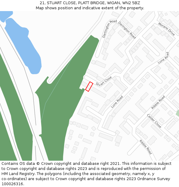 21, STUART CLOSE, PLATT BRIDGE, WIGAN, WN2 5BZ: Location map and indicative extent of plot