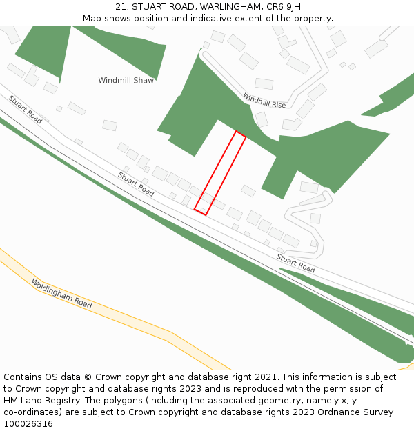 21, STUART ROAD, WARLINGHAM, CR6 9JH: Location map and indicative extent of plot