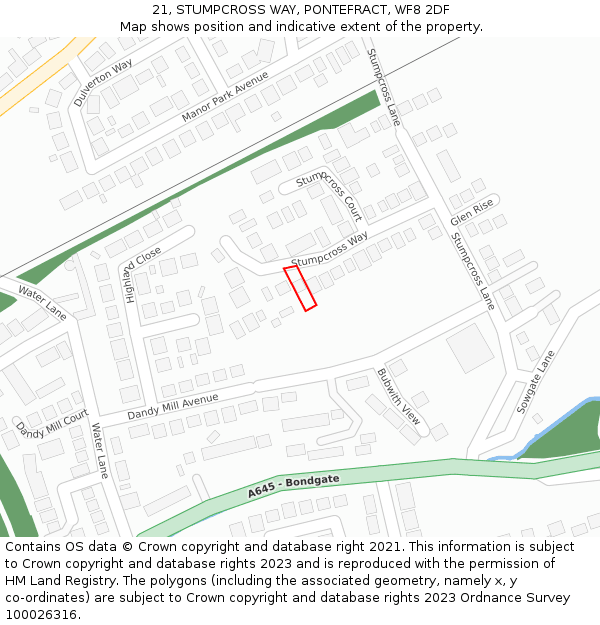 21, STUMPCROSS WAY, PONTEFRACT, WF8 2DF: Location map and indicative extent of plot