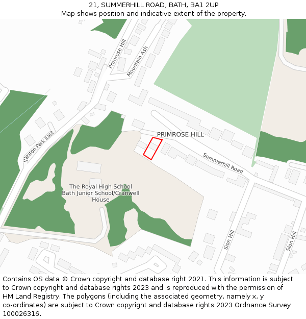 21, SUMMERHILL ROAD, BATH, BA1 2UP: Location map and indicative extent of plot