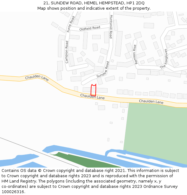 21, SUNDEW ROAD, HEMEL HEMPSTEAD, HP1 2DQ: Location map and indicative extent of plot