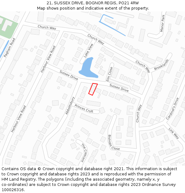 21, SUSSEX DRIVE, BOGNOR REGIS, PO21 4RW: Location map and indicative extent of plot