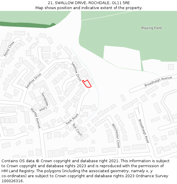 21, SWALLOW DRIVE, ROCHDALE, OL11 5RE: Location map and indicative extent of plot