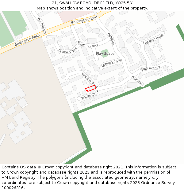 21, SWALLOW ROAD, DRIFFIELD, YO25 5JY: Location map and indicative extent of plot