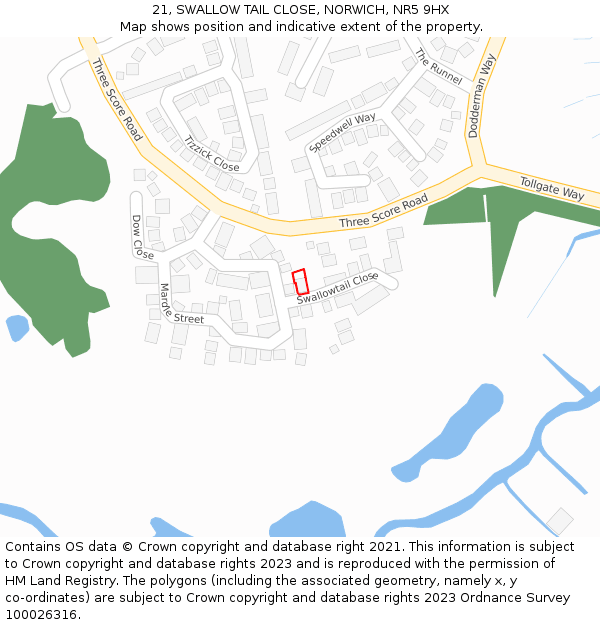 21, SWALLOW TAIL CLOSE, NORWICH, NR5 9HX: Location map and indicative extent of plot