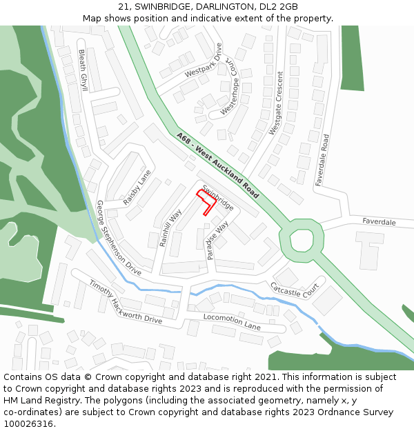 21, SWINBRIDGE, DARLINGTON, DL2 2GB: Location map and indicative extent of plot