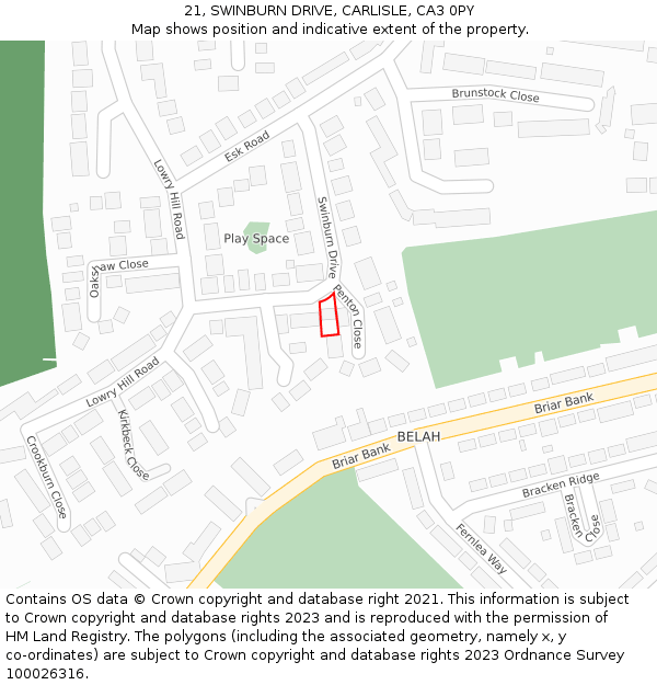 21, SWINBURN DRIVE, CARLISLE, CA3 0PY: Location map and indicative extent of plot