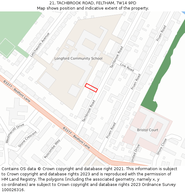 21, TACHBROOK ROAD, FELTHAM, TW14 9PD: Location map and indicative extent of plot
