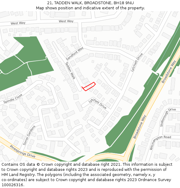 21, TADDEN WALK, BROADSTONE, BH18 9NU: Location map and indicative extent of plot