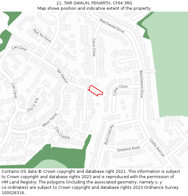 21, TAIR GWAUN, PENARTH, CF64 3RG: Location map and indicative extent of plot