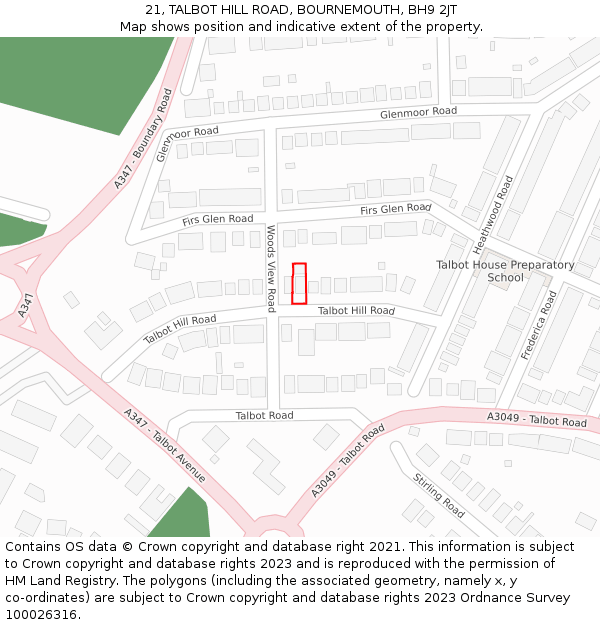 21, TALBOT HILL ROAD, BOURNEMOUTH, BH9 2JT: Location map and indicative extent of plot