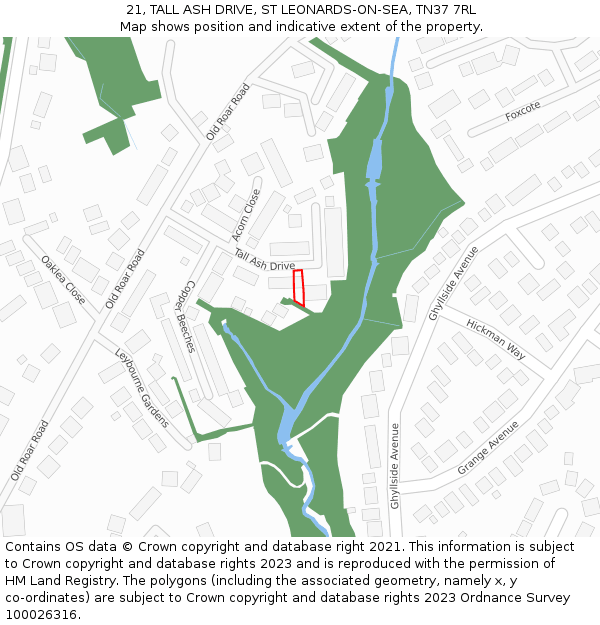 21, TALL ASH DRIVE, ST LEONARDS-ON-SEA, TN37 7RL: Location map and indicative extent of plot