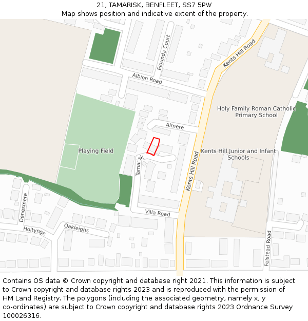 21, TAMARISK, BENFLEET, SS7 5PW: Location map and indicative extent of plot