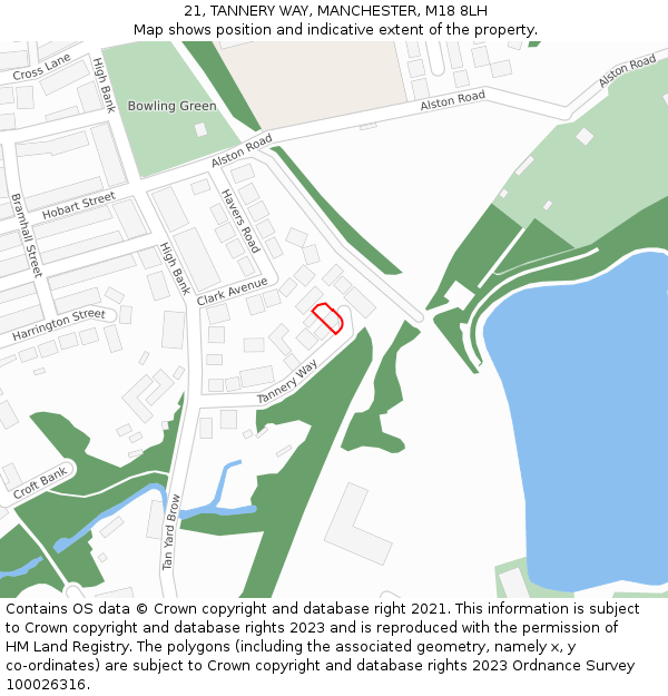 21, TANNERY WAY, MANCHESTER, M18 8LH: Location map and indicative extent of plot