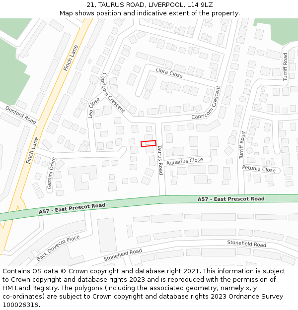 21, TAURUS ROAD, LIVERPOOL, L14 9LZ: Location map and indicative extent of plot