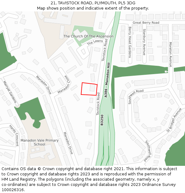 21, TAVISTOCK ROAD, PLYMOUTH, PL5 3DG: Location map and indicative extent of plot