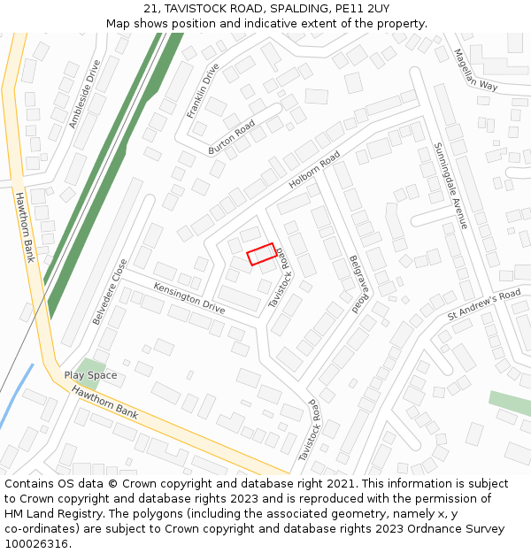 21, TAVISTOCK ROAD, SPALDING, PE11 2UY: Location map and indicative extent of plot