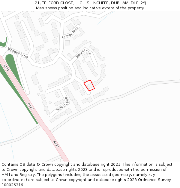 21, TELFORD CLOSE, HIGH SHINCLIFFE, DURHAM, DH1 2YJ: Location map and indicative extent of plot