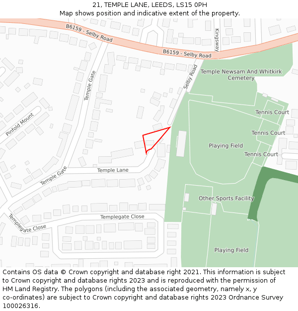 21, TEMPLE LANE, LEEDS, LS15 0PH: Location map and indicative extent of plot