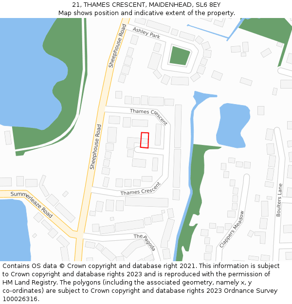 21, THAMES CRESCENT, MAIDENHEAD, SL6 8EY: Location map and indicative extent of plot
