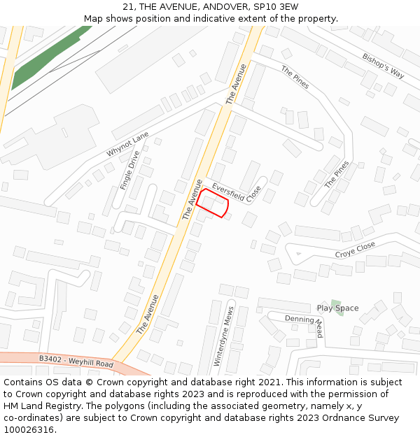 21, THE AVENUE, ANDOVER, SP10 3EW: Location map and indicative extent of plot