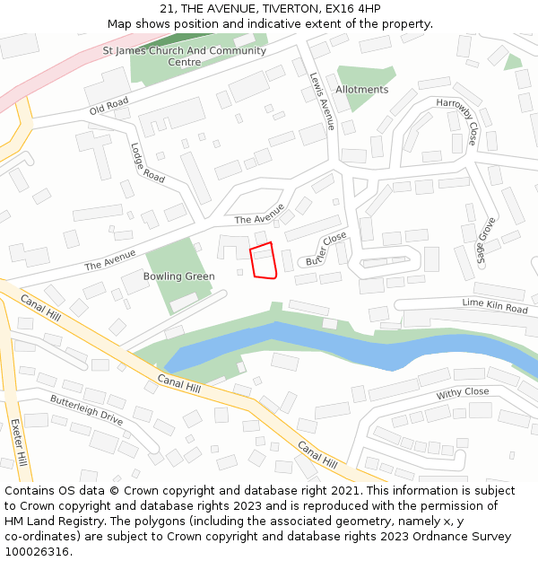 21, THE AVENUE, TIVERTON, EX16 4HP: Location map and indicative extent of plot