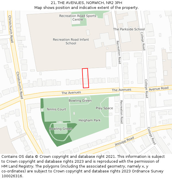 21, THE AVENUES, NORWICH, NR2 3PH: Location map and indicative extent of plot