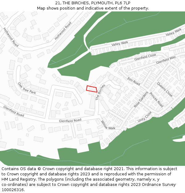 21, THE BIRCHES, PLYMOUTH, PL6 7LP: Location map and indicative extent of plot
