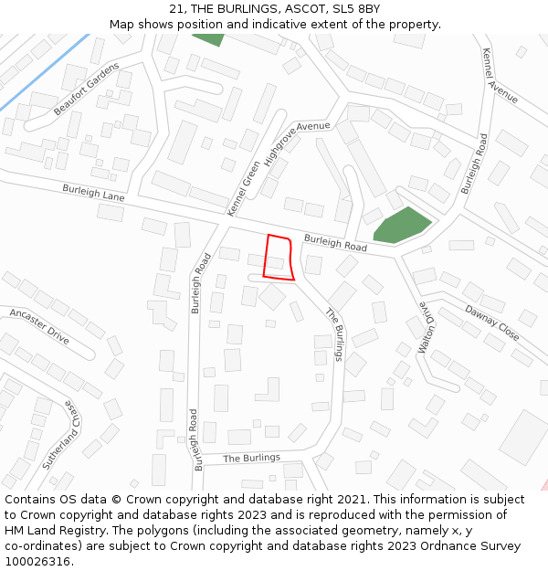 21, THE BURLINGS, ASCOT, SL5 8BY: Location map and indicative extent of plot