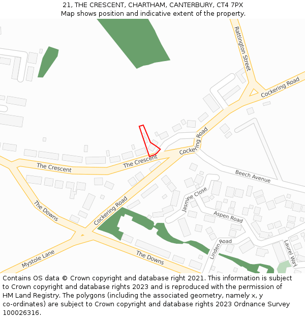 21, THE CRESCENT, CHARTHAM, CANTERBURY, CT4 7PX: Location map and indicative extent of plot