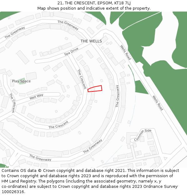 21, THE CRESCENT, EPSOM, KT18 7LJ: Location map and indicative extent of plot